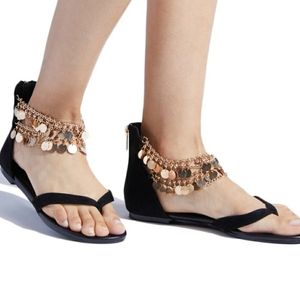 Black and gold chain sandals